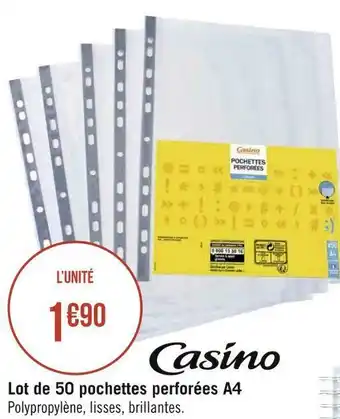 Géant Casino Casino lot de 50 pochettes perforées a4 offre