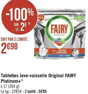 Géant Casino Fairy tablettes lave-vaisselle original platinum+ offre