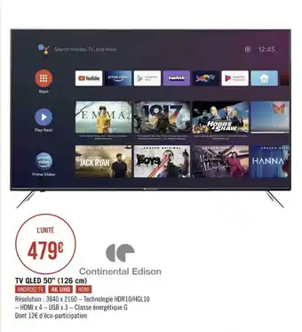 Géant Casino Continental edison tv qled 50’’ (126 cm) offre