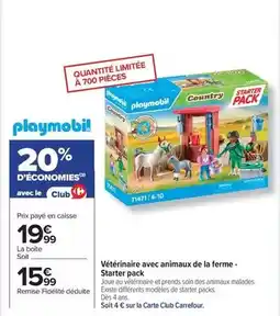 Carrefour Playmobil - vétérinaire avec animaux de la ferme- starter pack offre