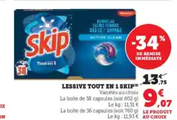 Super U Lessive tout en 1 skip offre
