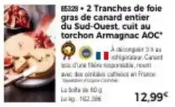Thiriet 2 tranches de foie gras de canard entier du sud-ouest, cuit au torchon armagnac aoc offre