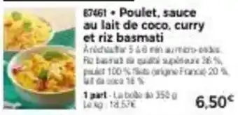 Thiriet Poulet, sauce au lait de coco, curry et riz basmati offre