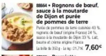 Thiriet Rognons de bœuf, sauce à la moutarde de dijon et purée de pommes de terre offre