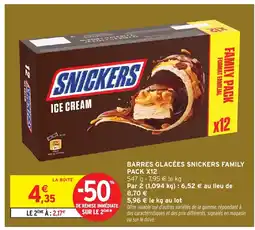 Intermarché Hyper Barres glacées snickers family pack x12 offre