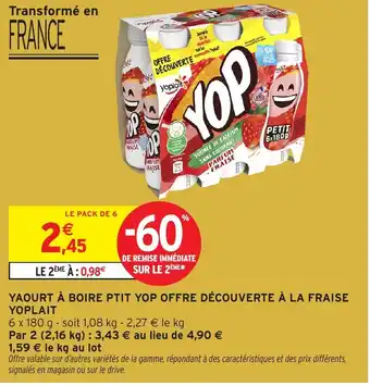 Intermarché Hyper YOPLAIT Yaourt à boire ptit yop offre découverte à la fraise offre