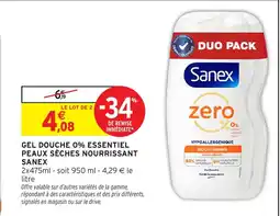 Intermarché Hyper SANEX Gel douche 0% essentiel peaux sèches nourrissant sanex offre