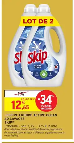 Intermarché Hyper SKIP Lessive liquide active clean 40 lavages offre