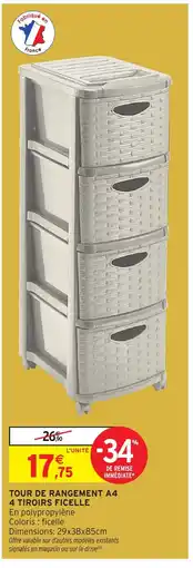 Intermarché Hyper Tour de rangement a4 4 tiroirs ficelle offre
