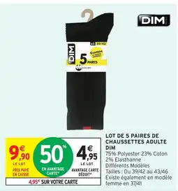 Intermarché Hyper DIM Lot de 5 paires de chaussettes adulte offre