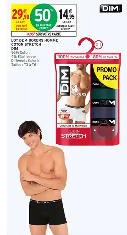 Intermarché Hyper DIM Lot de 4 boxers homme coton stretch offre