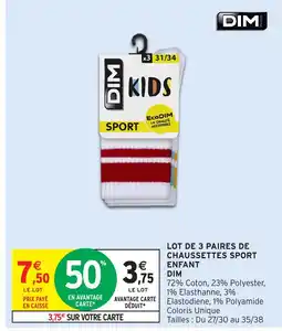 Intermarché Hyper DIM Lot de 3 paires de chaussettes sport enfant offre