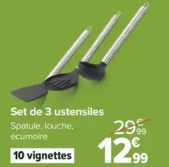 Carrefour Market Set de 3 ustensiles spatule, louche, écumoire offre