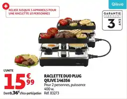 Auchan QILIVE Raclette duo plug 146356 offre