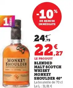 Hyper U Malt scotch whisky monkey shoulder 40° offre