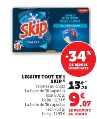 Hyper U Lessive tout en 1 skip offre