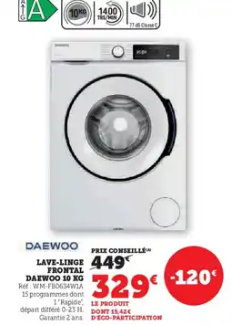 Hyper U Lave-linge frontal daewoo 10 kg offre