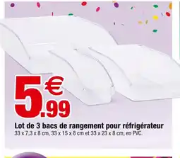 Bazarland Lot de 3 bacs de rangement pour réfrigérateur offre