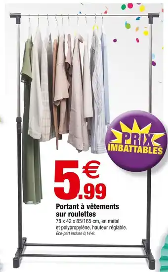 Bazarland Portant à vêtements sur roulettes offre