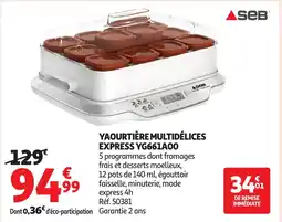 Auchan SEB Yaourtière multidélices express yg661a00 offre