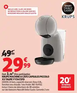 Auchan KRUPS Machine a cafe capsules piccolo xs taupe yy5472fd offre