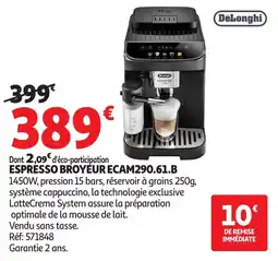 Auchan DELONGHI Espresso broyeur ecam290.61.b offre