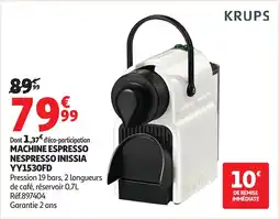 Auchan KRUPS Machine espresso nespresso inissia yy1530fd offre