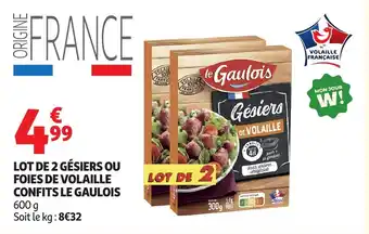 Auchan LE GAULOIS Lot de 2 gésiers ou foies de volaille confits offre