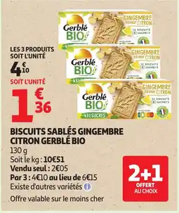 Auchan GERBLÉ BIO Biscuits sablés gingembre citron offre