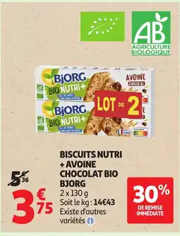 Auchan BJORG Biscuits nutri +avoine chocolat bio offre