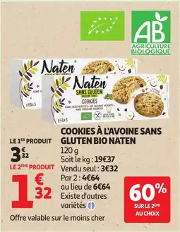 Auchan NATEN Cookies à l'avoine sans gluten bio offre