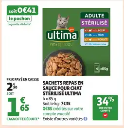 Auchan ULTIMA Sachets repas en sauce pour chat stérilisé offre