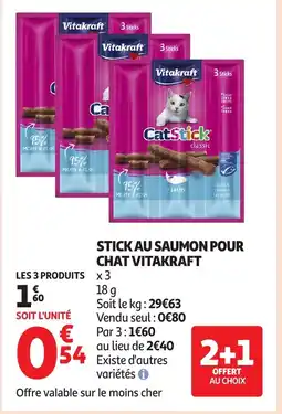Auchan VITAKRAFT Stick au saumon pour chat offre