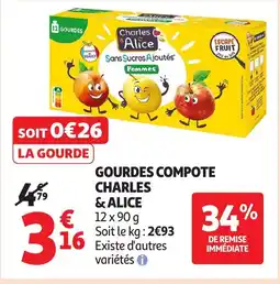 Auchan CHARLES & ALICE Gourdes compote offre
