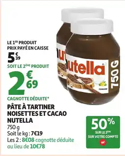 Auchan NUTELLA Pâte à tartiner noisettes et cacao offre