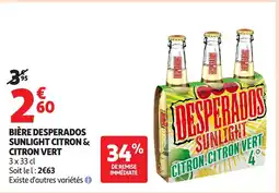 Auchan DESPERADOS Bière sunlight citron & citron vert offre