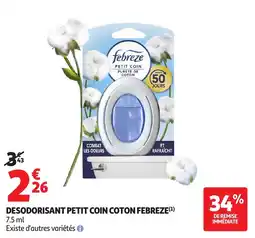 Auchan Desodorisant petit coin coton febreze offre