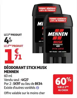 Auchan Déodorant stick musk mennen offre