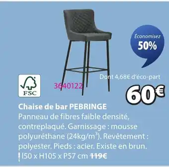 JYSK PEBRINGE Chaise de bar offre