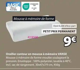 JYSK VANSE Oreiller contour en mousse à mémoire offre