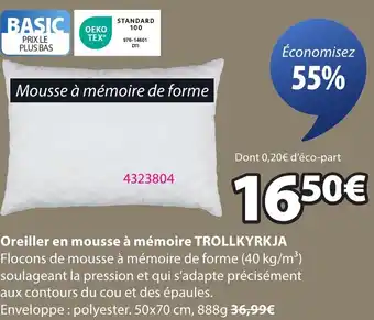 JYSK TROLLKYRKJA Oreiller en mousse à mémoire offre