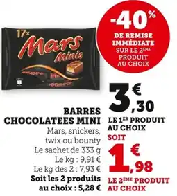 Bi1 Barres chocolatees mini offre