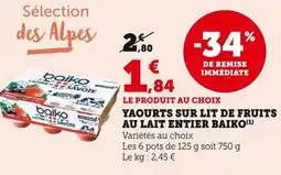 Bi1 Yaourts sur lit de fruits au lait entier baiko offre