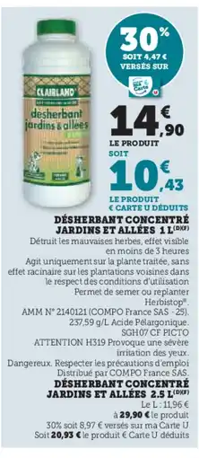 Hyper U Désherbant concentré jardins et allées offre