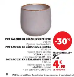 Hyper U Pot sac uni en céramique peinte offre