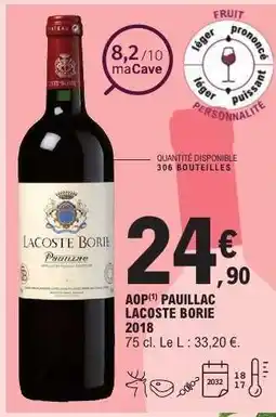 E.Leclerc AOP PAUILLAC LACOSTE BORIE 2018 offre