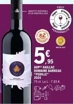 E.Leclerc AOP Gaillac Domaine Barreau 'Feuille' 2024 offre