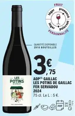E.Leclerc AOP Gaillac Les Potins de Gaillac Fer Servadou 2024 offre