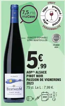 E.Leclerc AOP ALSACE PINOT NOIR PASSION DE VIGNERONS 2023 offre