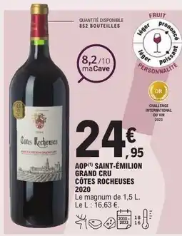E.Leclerc AOP Saint-Émilion Grand Cru Côtes Rocheuses 2020 offre